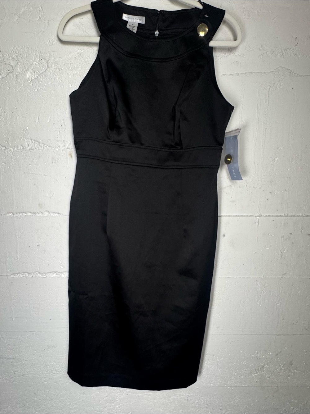 London Times Halter Black Sleeveless Sheath Dress‎ Satin A Line Feminine NWT